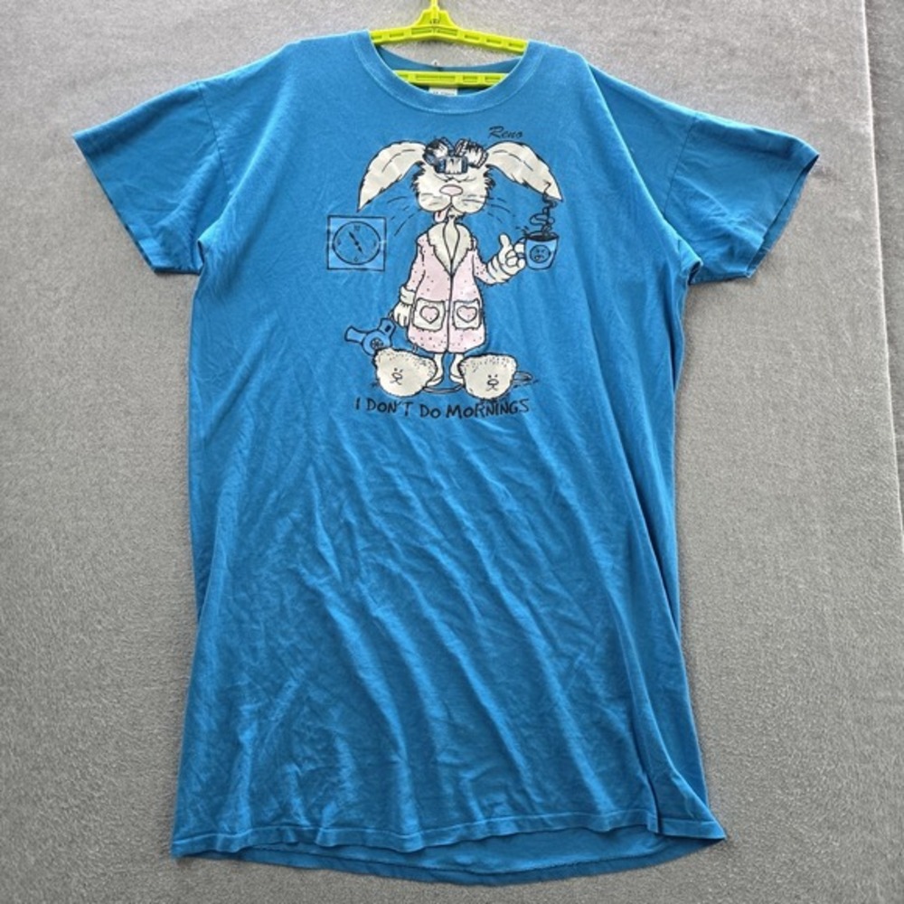 VINTAGE HL Miller Reno Dress Shirt‎ OS Blue Graphic Bunny Dont Do Mornings 80s
